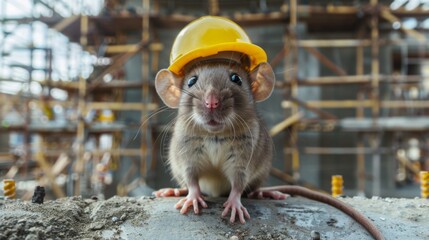 Industrial mouse builder. Construction mouse worker on industrial background - 784597573