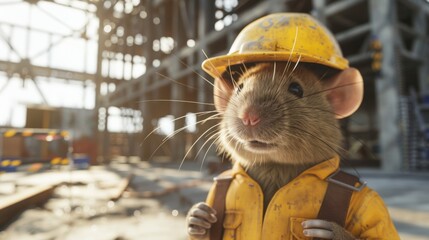 Industrial mouse builder. Construction mouse worker on industrial background - 784597719