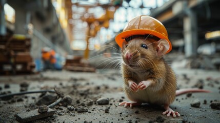 Industrial mouse builder. Construction mouse worker on industrial background - 784597928