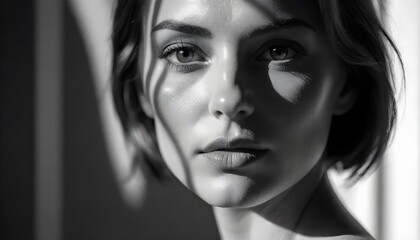 Fototapeta premium Black and white portrait of a beautiful model