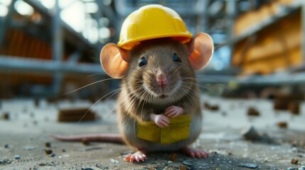 Industrial mouse builder. Construction mouse worker on industrial background - 784597984