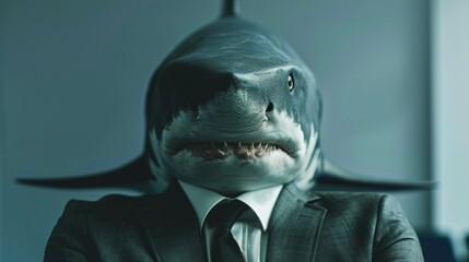 Business shark in office. Businessman shark. Corporate shark