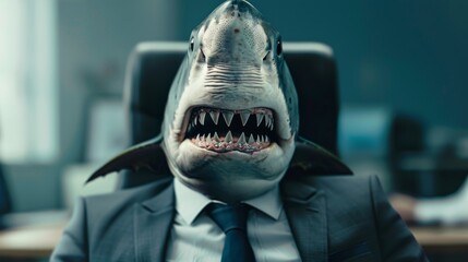Business shark in office. Businessman shark. Corporate shark - 784598308
