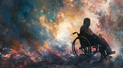 elderly person in a wheelchair. disability month concept - obrazy, fototapety, plakaty