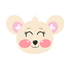Kawaii cute mouse for kids on white isolated background with smiling eyes closed	