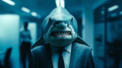 Business shark in office. Businessman shark. Corporate shark - 784598364