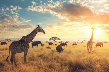 A large group of African safari animals - Powered by Adobe