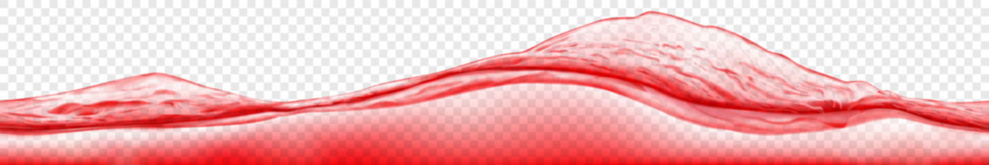 Long translucent water wave above the water column, in red colors with seamless horizontal repetition, isolated on transparent background. Transparency only in vector file