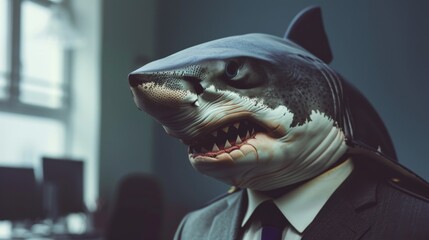 Business shark in office. Businessman shark. Corporate shark - 784598507