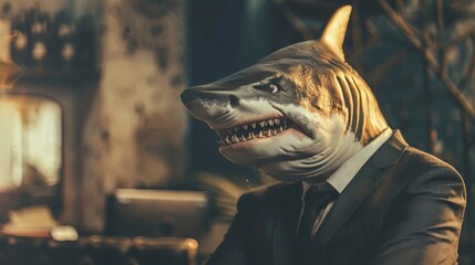 Business shark in office. Businessman shark. Corporate shark - 784598571