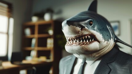 Business shark in office. Businessman shark. Corporate shark - 784598704