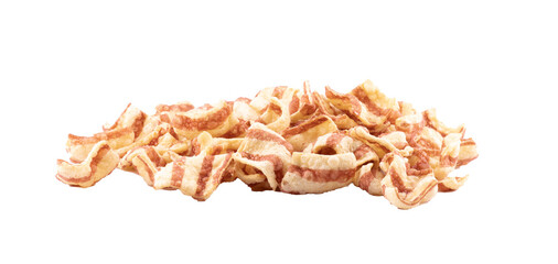 portion of several pieces of bacon flavored wheat snacks front and close up on a transparent...