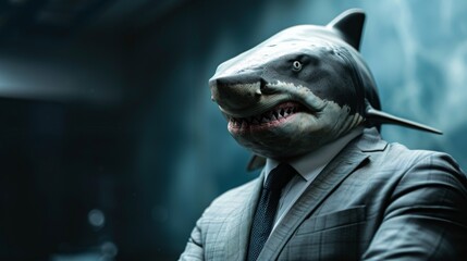 Business shark in office. Businessman shark. Corporate shark - 784598774