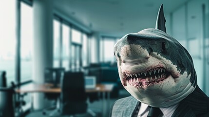 Business shark in office. Businessman shark. Corporate shark - 784598799