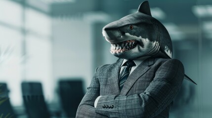 Business shark in office. Businessman shark. Corporate shark - 784598975