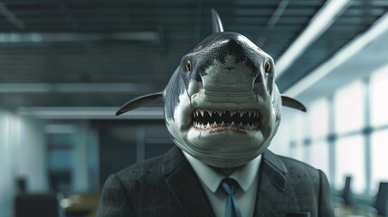 Business shark in office. Businessman shark. Corporate shark - 784598986