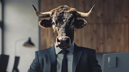 Businessman bull. Business bull in office - 784599748