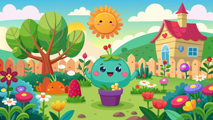Obraz na płótnie Canvas illustration-of-cute-happy-garden