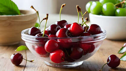 close up photo of cherries in bowl - Powered by Adobe