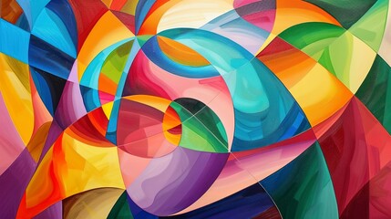Abstract oil painting, geometric hallucinations, vivid colors, afternoon, wide angle, sharp edges. 