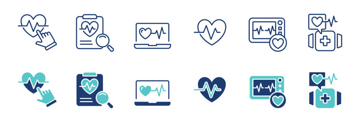 heartbeat cardiogram monitoring icon vector set cardiology heart pulse health care signs illustration for web and app