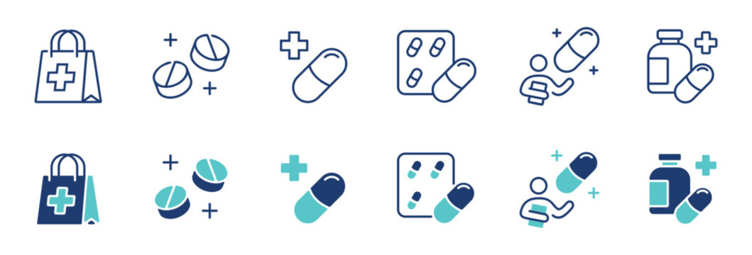 pill and capsule medicine icon vector set medical antibiotic prescription tablet pharmacy drug signs illustration for web and app