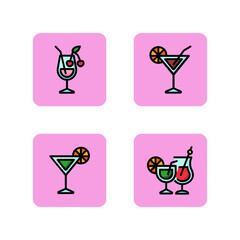 Obraz premium Alcohol cocktails line icon set. Drinks in glasses with orange and cherry. Party concept. Can be used for topics like holiday and night life.
