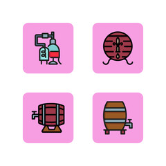 Alcohol line icon set. Different wooden barrel with beer and alcohol factory. Bar and beverage concept. Can be used for topics like pub, beerhouse, restaurant.