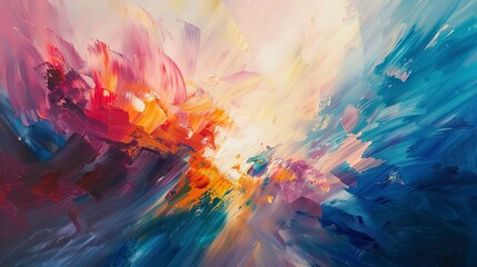 Abstract oil painting, emotion blur, vibrant expressionist strokes, twilight, wide angle, dynamic hues. 