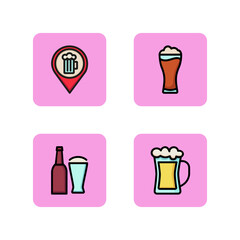 Naklejka premium Beerhouse line icon set. Beer in bottle, cup and glass. Pub sign for maps. Can be used to topics like festivals and events