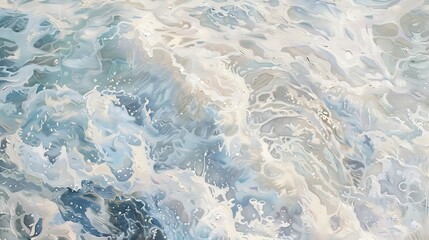 Fototapeta premium Oil painting, sea foam patterns, soft whites and blues, morning, close focus, frothy texture. 