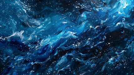 Oil paint, cosmic ocean, deep space blues, twilight, close-up, interstellar waves.  - obrazy, fototapety, plakaty