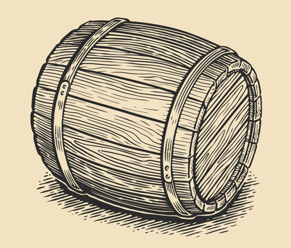 recommend clip art: Wooden barrel for storing alcoholic beverages. Oak barrel sketch. Vintage engraving style vector illustration