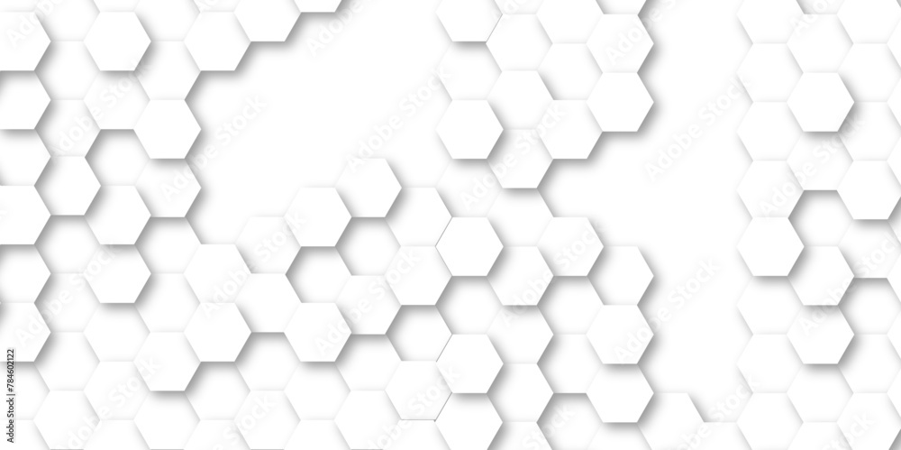 Wall mural Abstract white background with hexagonal shapes. white paper texture and futuristic business .  Seamless background. Abstract honeycomb background. Surface polygon pattern with digital hexagon.