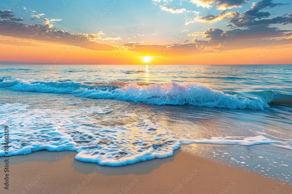 Wall mural beach wave. picturesque sunrise over the sea with stunning colors - Wall murals