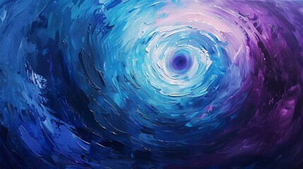 Oil paint, spiraling vortex, dynamic blues and purples, dawn light, macro, dizzying depth. - obrazy, fototapety, plakaty