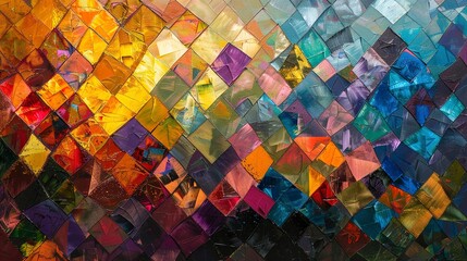 Abstract Oil painting, colorful rhombus patchwork, quilt of colors, sunset, panoramic, patchwork chaos. 
