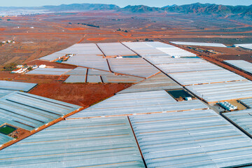 Greenhouses in the south of Spain near Maro city, Nerja, Malaga, Spain. View from a drone.