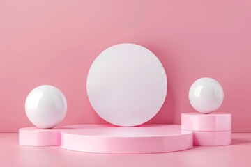 Fototapeta na wymiar Empty podium for promotion on pink background. Beauty product mockup. AI generated