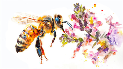 bee on flowers watercolor.