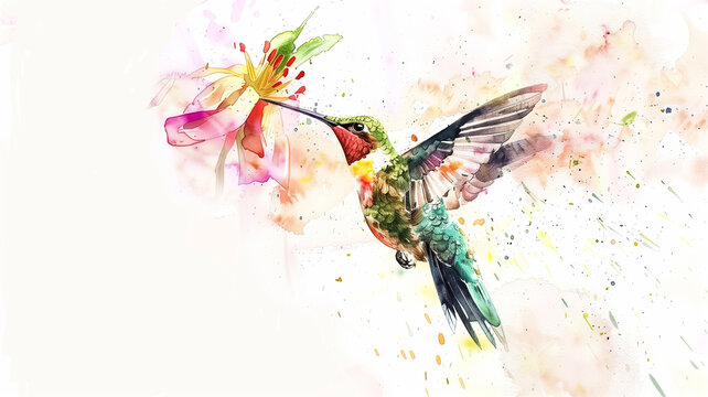 Hummingbird with flowers art.

