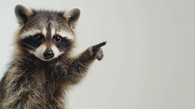 Close-up portrait of cute adorable raccoon posing isolated on white background