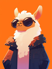 Fototapeta premium A cartoon of a llama wearing sunglasses and a jacket