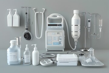 Fototapeta na wymiar Comprehensive Medical Equipment Assortment in Pristine Arrangement