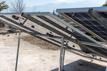 Back side of a solar panels closeup