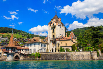 Oberhofen Castle at the Lake Thun, Switzerland - obrazy, fototapety, plakaty