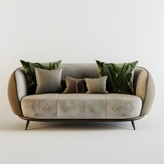 Luxurious Beige and Green Upholstered Sofa in Elegant Contemporary Living Room Interior