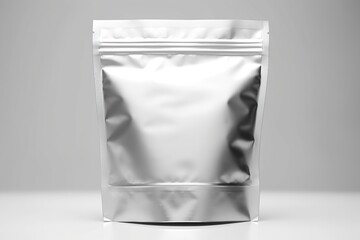 A packaging white carton or pouches bag with light silver ml packaging template illustration stock photo Generative AI