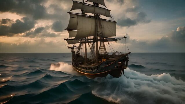 Recreaci&oacute;n de un antiguo gale&oacute;n cruzando los oc&eacute;anos