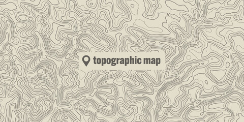 Topographic map with contour lines. Geographic terrain grid, relief height elevation. Ground path pattern. Travel and navigation, cartography design element. Vector illustration - obrazy, fototapety, plakaty